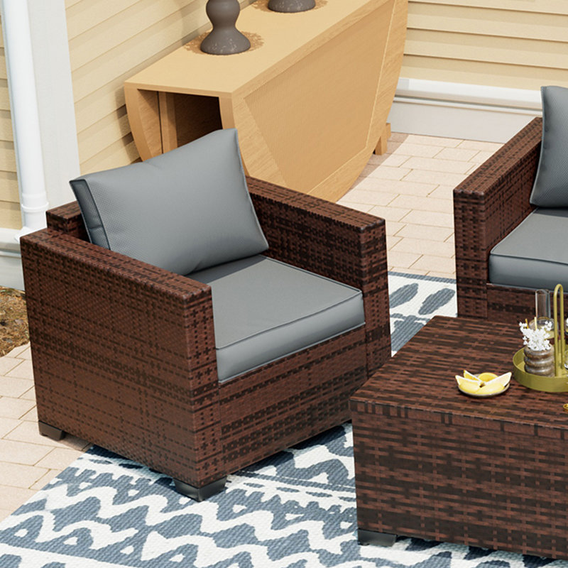 Azoriah Silloth 31.5'' Wicker Outdoor Patio Chair (Set of 2), Gray, Brown