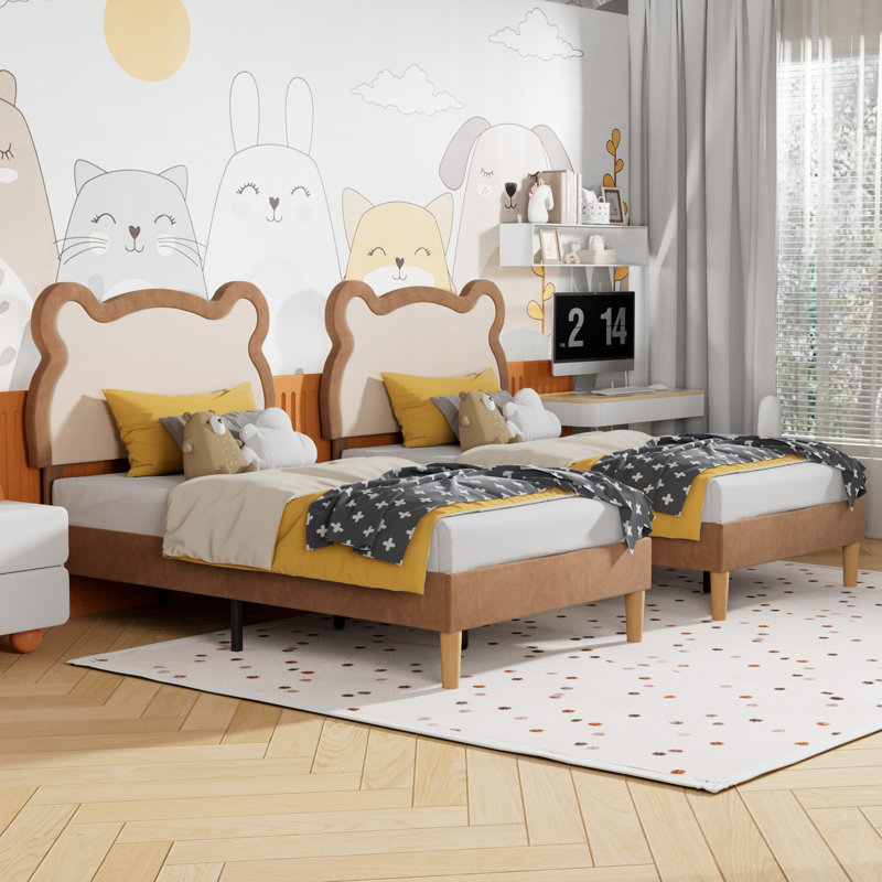Bear Shape Adjustable Headboard Platform Bed Frame Set