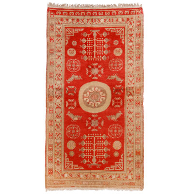 Rug & Kilim One-of-a-kind Hand-knotted 1920s Khotan Beige/red 4'6" X 8'6" Wool Area Rug In Red;beige