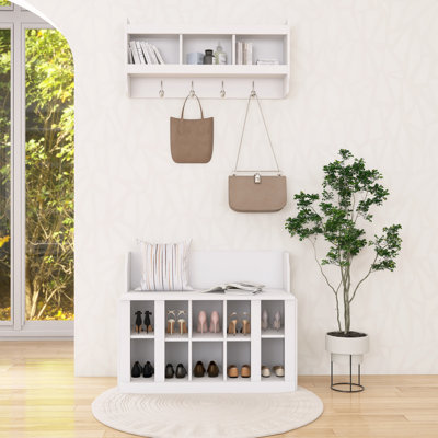 Shoe Storage Bench With Shelves And 4 Hooks