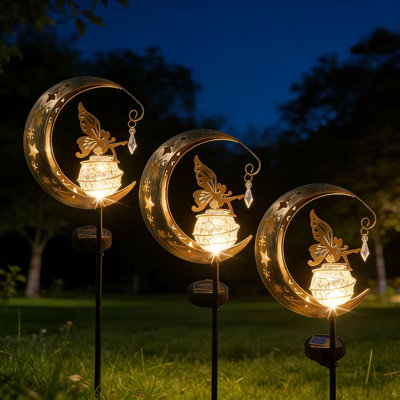3pcs Moon Fairy Angel Solar Lights Decor, Warm Light Metal Outdoor Stake Lights, Landscape Lights for Yard(Water Drop)