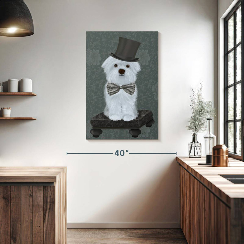 Brampt Maltese With Top Hat, 39" H x 26" W