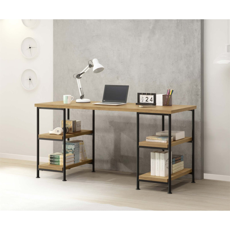 Élégant bureau en chêne doré avec bureau spacieux et grand rangement pour le bureau à domicile ou le bureau