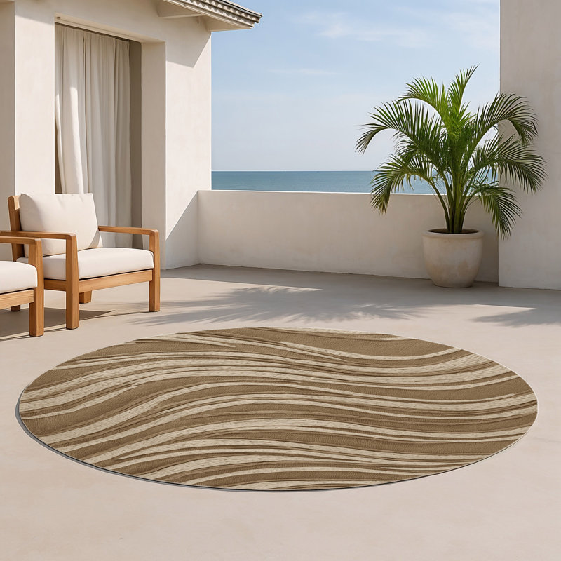 Tapis beige d'intérieur et d'extérieur Nature, Rond 5 pi