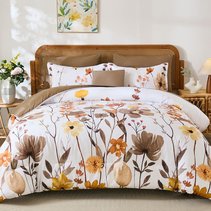Ensemble d'édredon 8 pièces avec draps et taies d'oreiller, Brun, Édredon grand + 7 articles supplémentaires