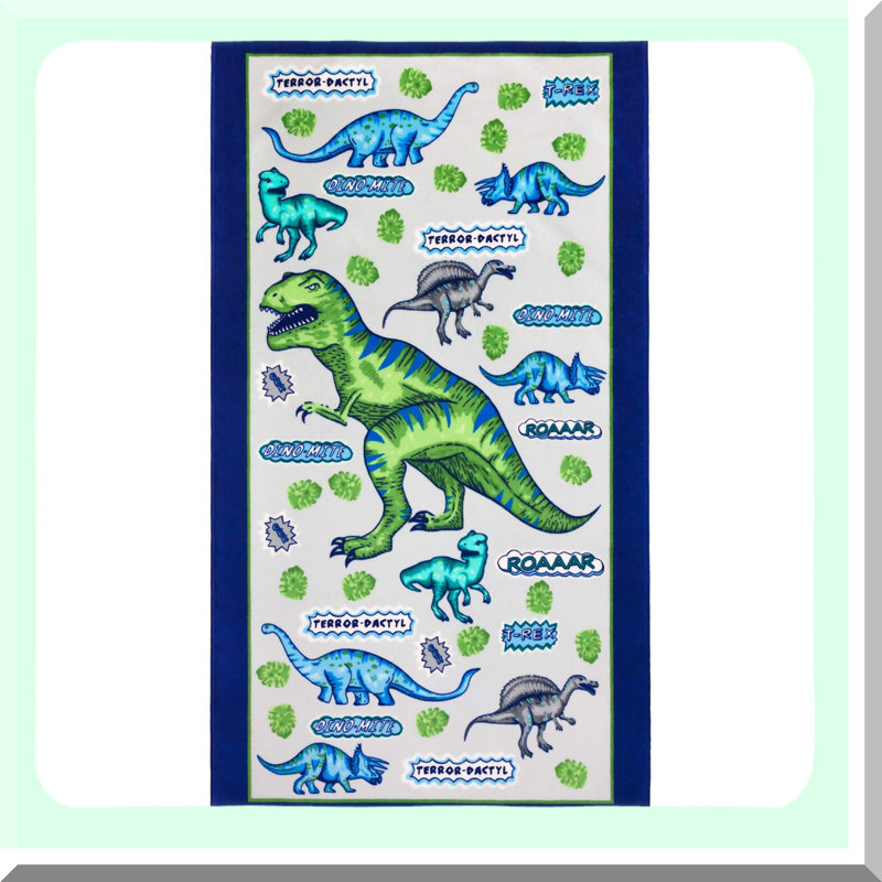 Dino Adventure T-Rex Beach Towel - 100% Cotton, Soft & Colorful, 28x51 inches