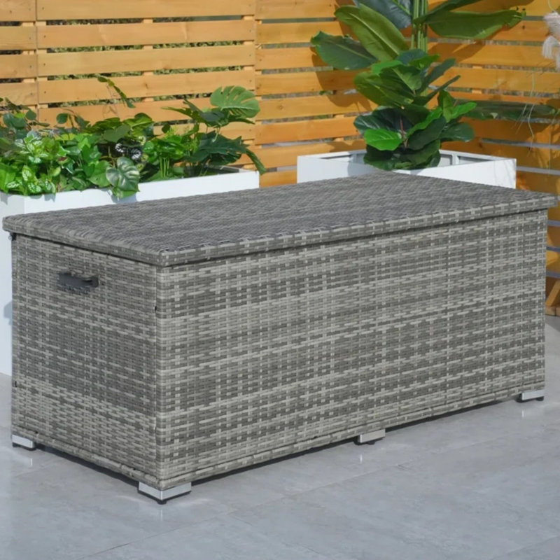 Moda Furnishings Water Resistant Metal Lockable Deck Box, Gray, 25.4" H x 61" W x 28.4" D