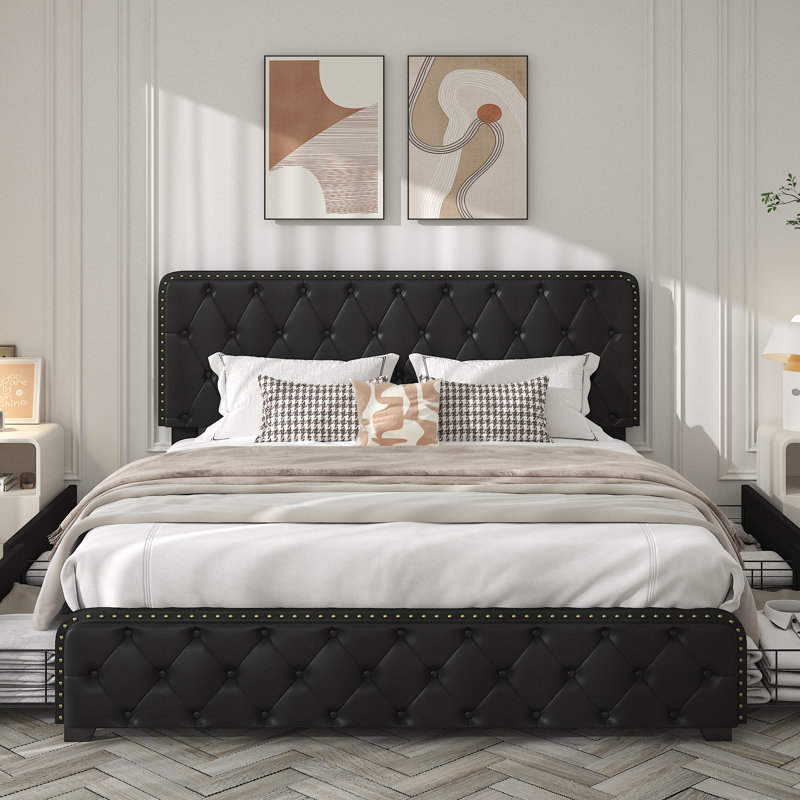 Grand lit avec rangement, Noir