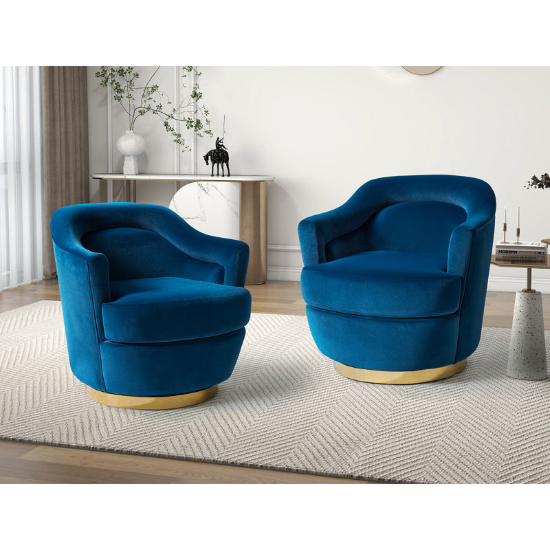 Lundquist Velvet Swivel Barrel Chair, Navy Velvet