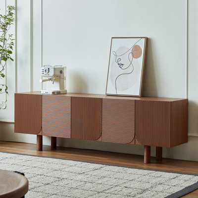  70.9" Walnut Mid-Century TV Stand for 80" TVs, Fluted Door Media Console with 4 Large Storage Cabinets for Living Room