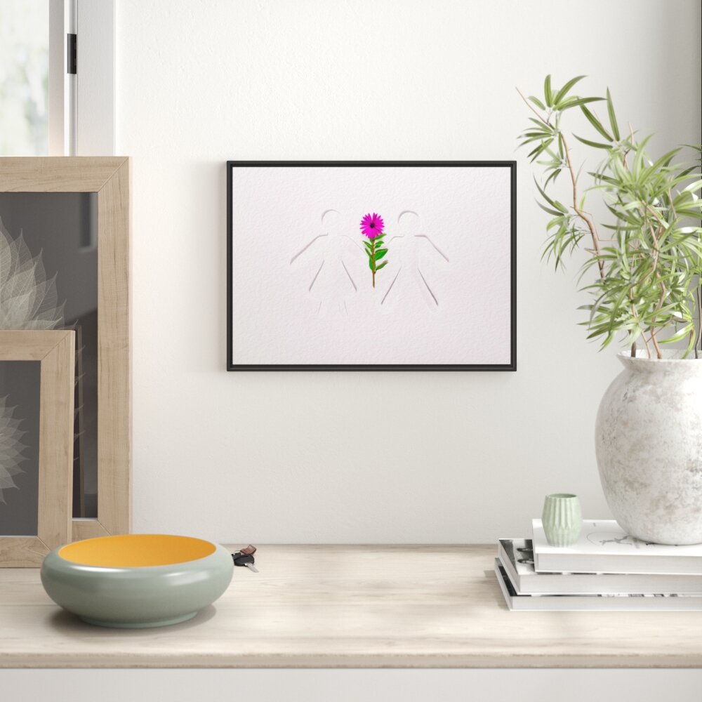 Gerahmtes Wandbild Strichmännchen mit Blume