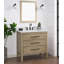 Meuble-lavabo simple 36 po avec comptoir en quartz blanc, lavabo et dosseret Safford. Placage de chêne. Pré-assemblage
