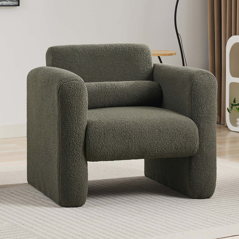33.86'' Single Sofa and Toss Pillow, Solid Wood Frame 300 Lbs Capacity for Small Spaces, Gloretta Seaweed Green Teddy 