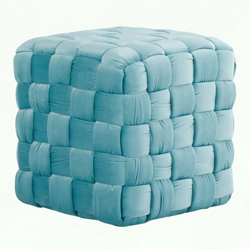 Repose-pieds carré tressé avec velours bleu glacier, Bleu