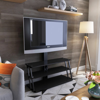 Meuble télé multifonctionnel en verre trempé à angle et hauteur ajustables