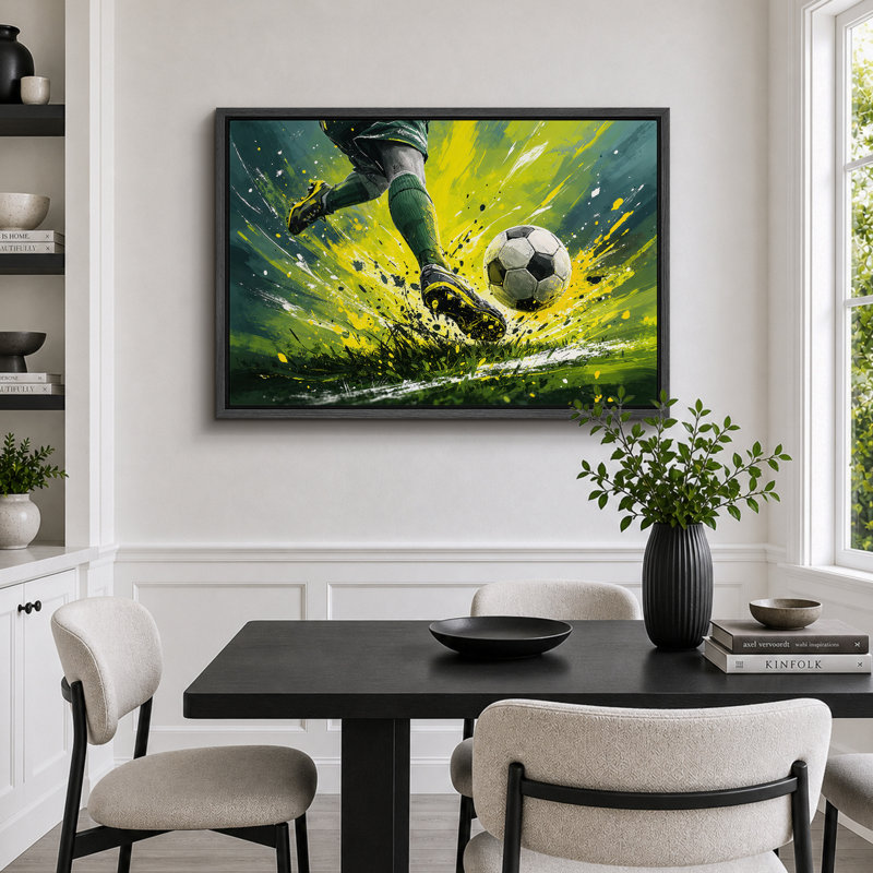 «Soccer Kick Action Sports», images de salle de jeux, impression sur toile encadrée, H 16 po x l 24 po x P 1,5 po, Cadre noir