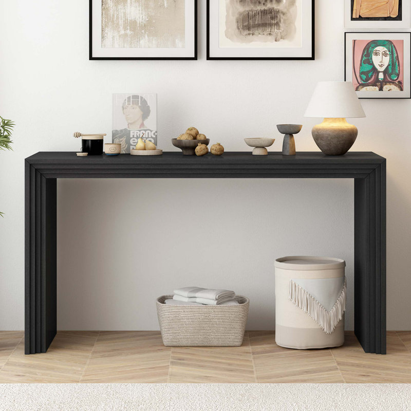 Console de style moderne en placage de bois massif de paulownia, Noir