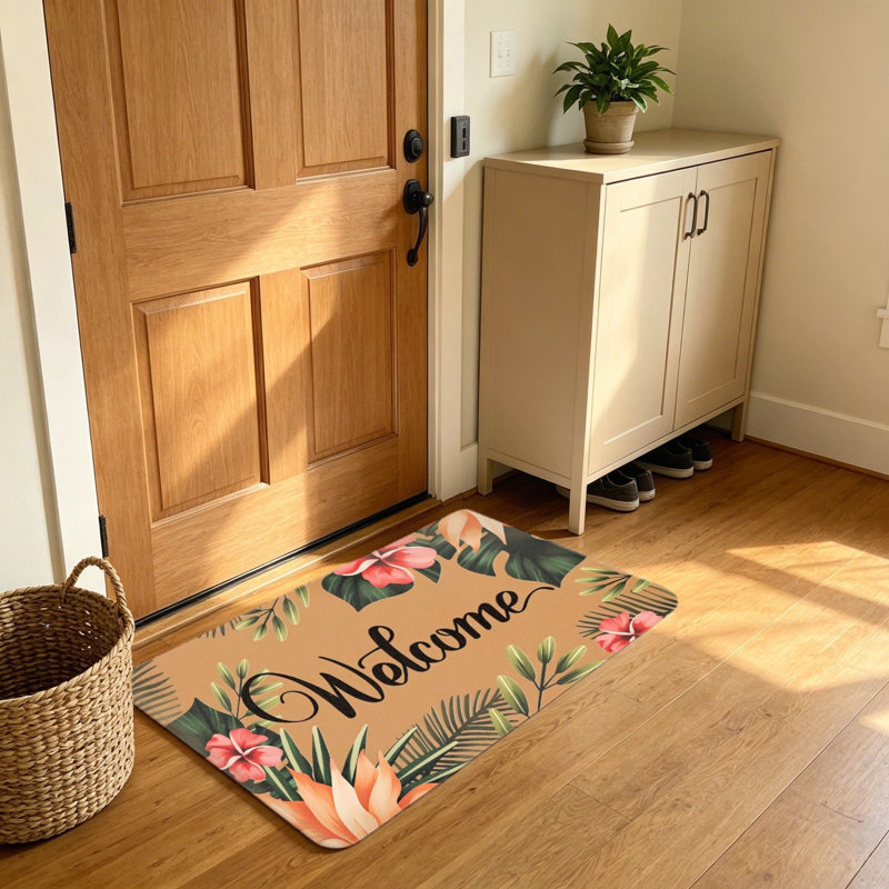 Paillasson Tropical Leaf Welcome Decor, 20 po x 32 po, brun terre cuite, pour patio