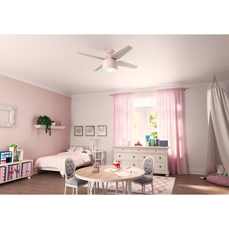 Blush Pink 52" Flush Mount Ceiling Fan with Light and Remote