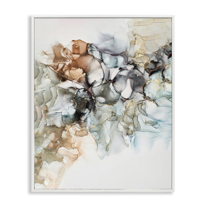 Giclée noire fluide encadrée à détail abstrait par Incado, Giclée encadrée blanc bord de mer, H 14 po x l 11 po