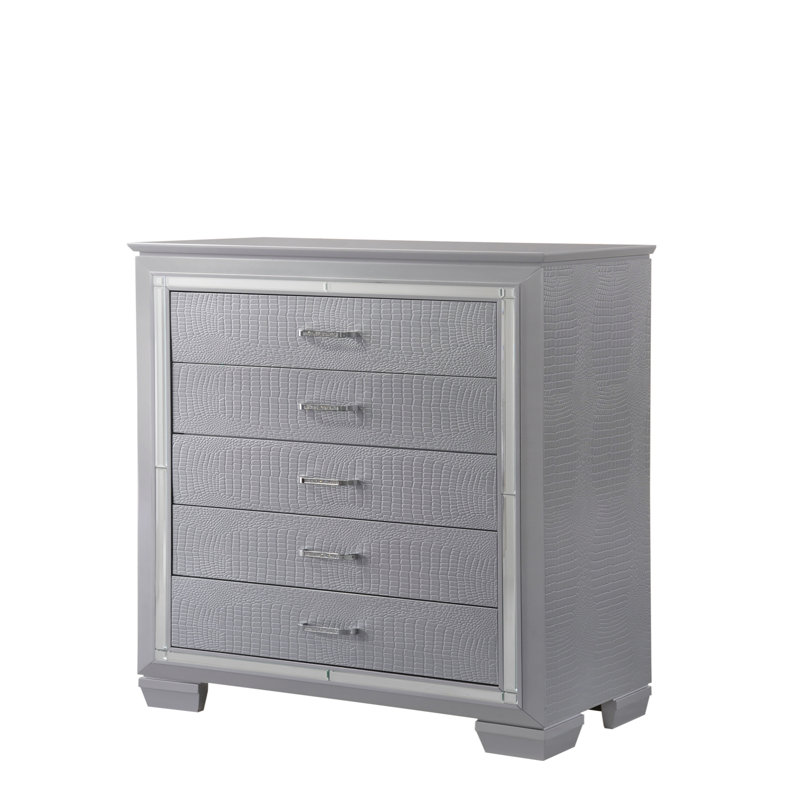 1 miroir de commode haut moderne à cinq tiroirs avec quincaillerie de finition chromée
