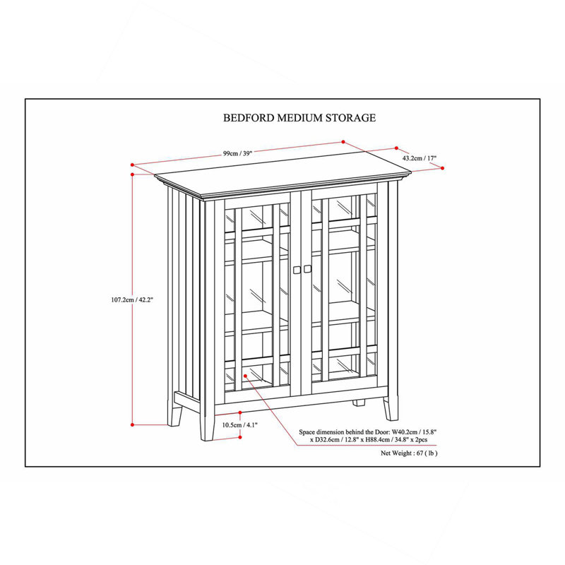 Armoire de rangement moyenne Bedford de 99 cm de large en bois massif, fini brun vieilli naturel rustique