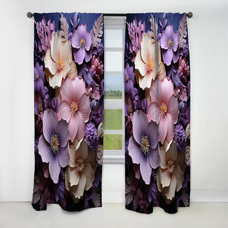 Rideau occultant floral Gilbertson - Hibiscus - 1 panneau, L 52 po x L 108 po