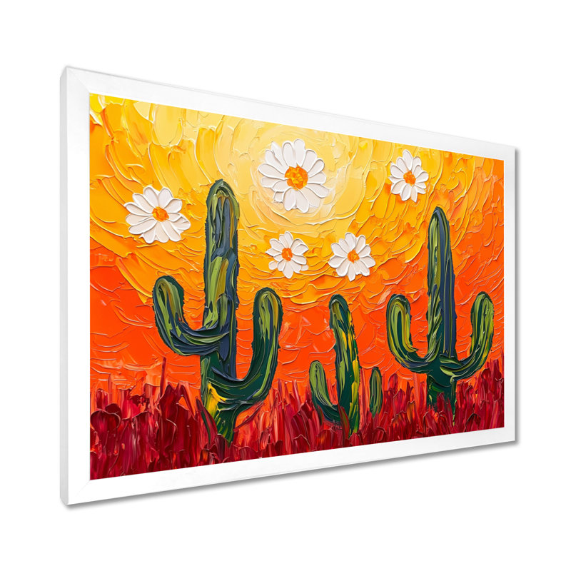 Joshua Tree Cactus Sunset Hues - Art mural imprimé cactus floral, H 12 po x l 20 po, White