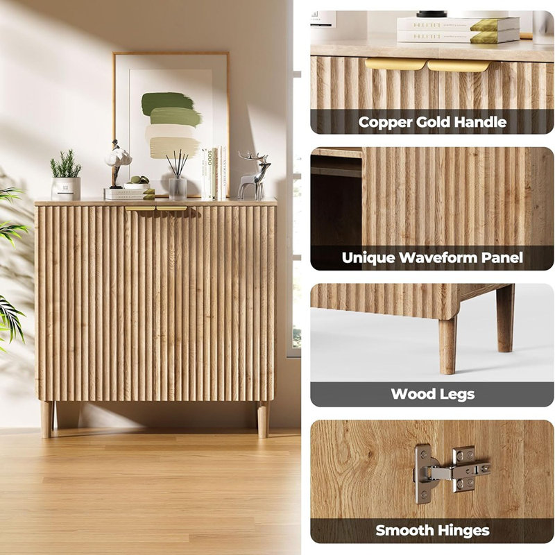 Buffet buffet avec portes cannelées, tablettes réglables, naturel