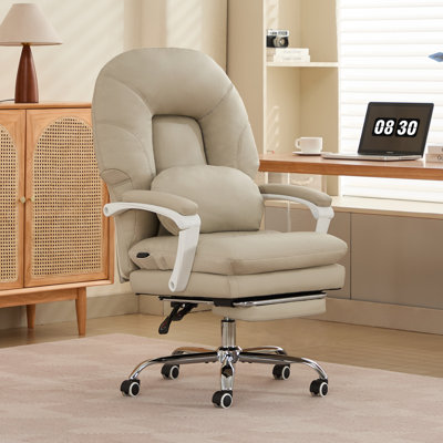 Fauteuil de bureau Big & Tall, en similicuir beige, repose-pieds, inclinable à 135 °, capacité de 400 lb