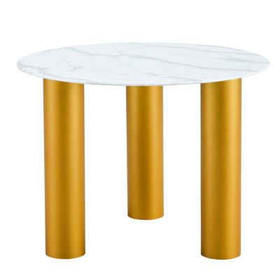 Table de salle à manger blanche de 40 po x 40 po x 29,4 po, plateau autocollant en verre de marbre artificiel, pieds dorés, pour la cuisine et le salon, facile à nettoyer, pouvant accueillir 4 personnes facilement 40 * 40 x 29,4 po: autocollant, propre, élégant