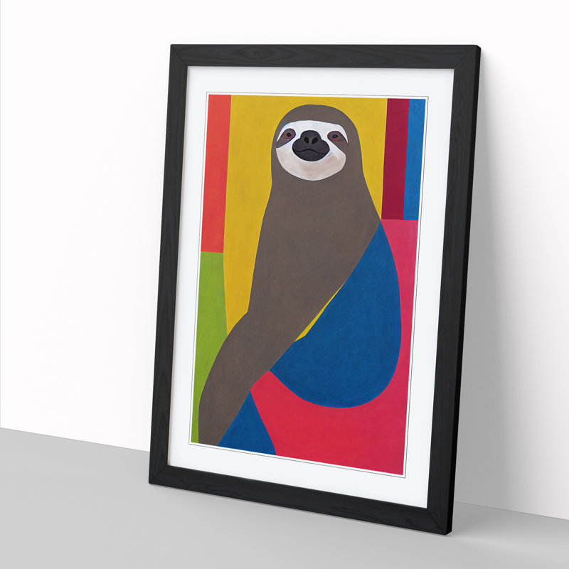 FRM-V0523-28X Abstract Sloth - Single Picture Frame Print, Black Framed, 64cm H x 46cm W x 2cm D