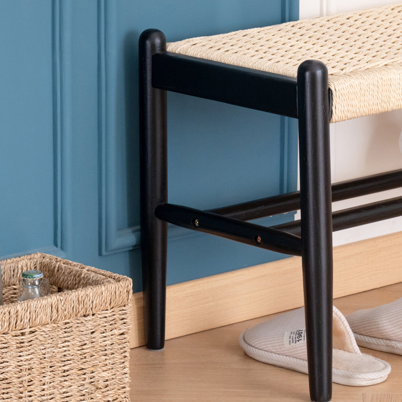 Maceus Solid Wood Entryway Bench with Shoe Storage, Matt Black