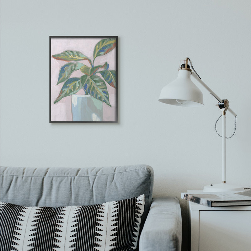 « poted plante rose green », reproduction d’art, H 16 po x l 20 po, Giclée encadrée noir minuit
