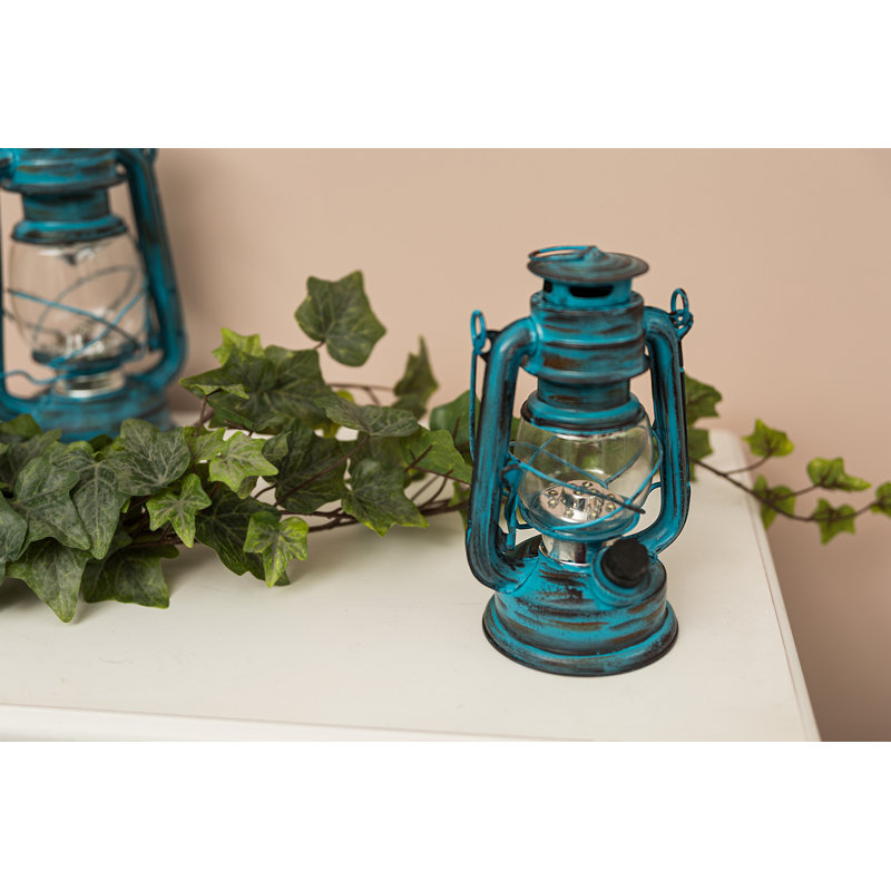 Flameless Candle with Iron Holder, Blue, 19cm H x 10cm W x 12cm D