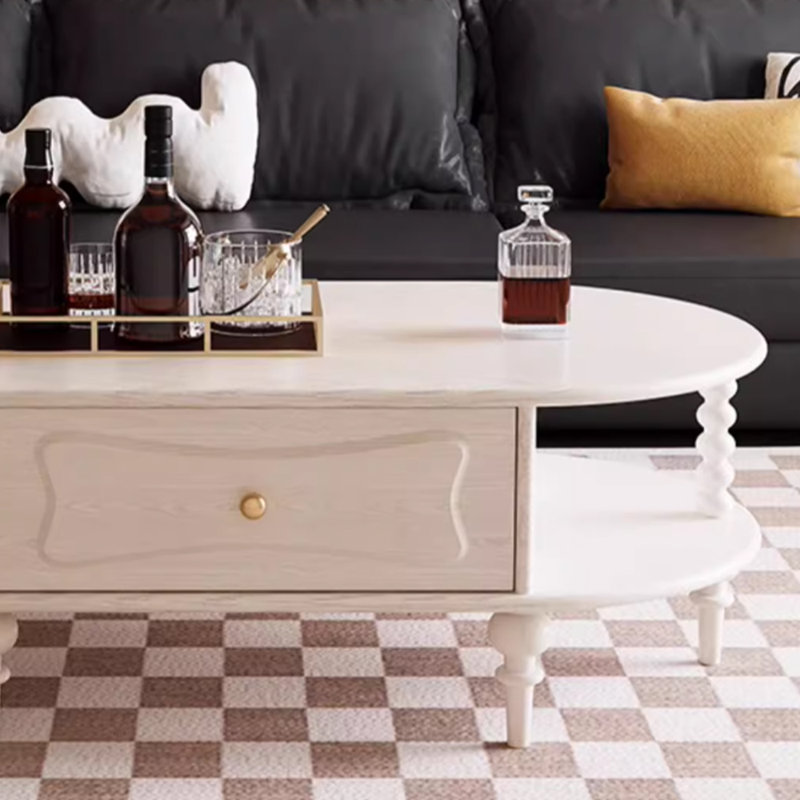 Retro high-end design solid wood coffee table, Cream