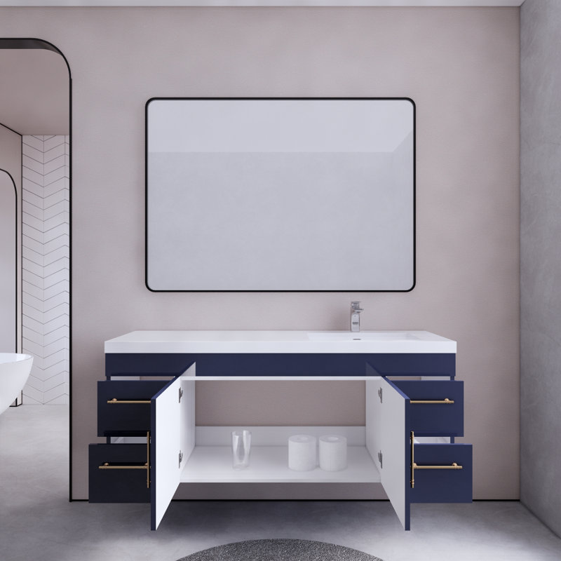 59.06'' Single Bathroom Vanity with Acrylic Top, Navy Blue