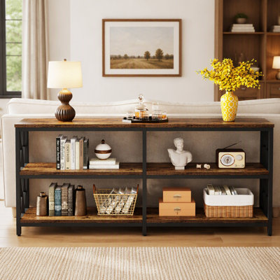 70.9″ 3 Tier Industrial Console Table, Square Steel Sofa Foyer Table with Storage for Living Room and Entryway