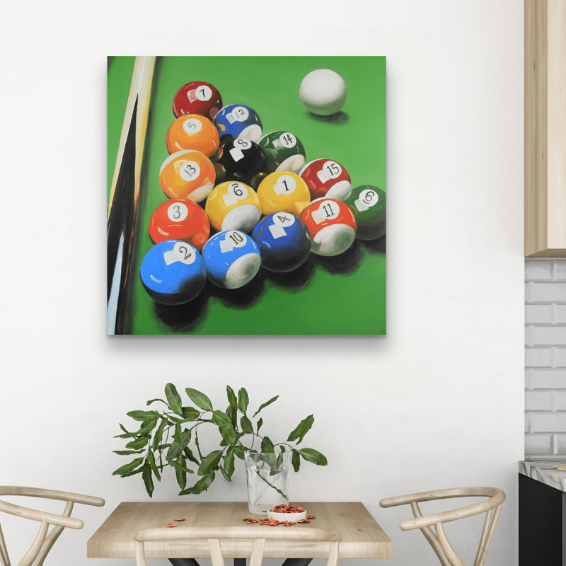 Pool table with ball formation - 32"x32" art on canvas