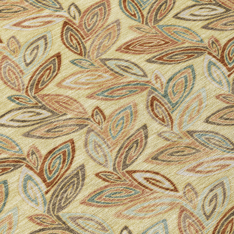 Machine Washable Indoor/Outdoor Chantille ACN2557 Botanical Rug, 1'8" x 2'6", Wheat