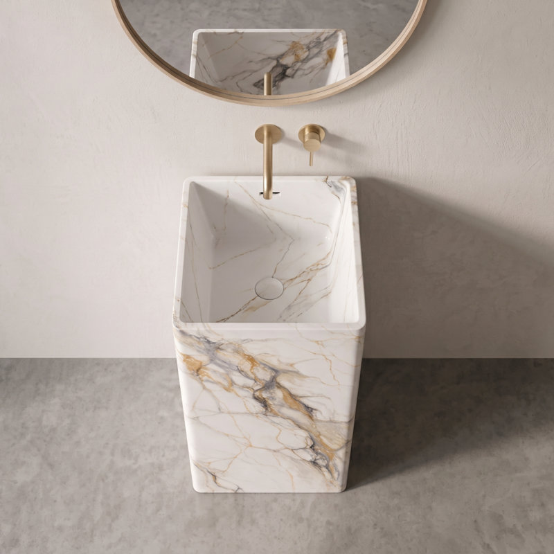 18'' Freestanding Solid Surface Pedestal Bathroom Sink