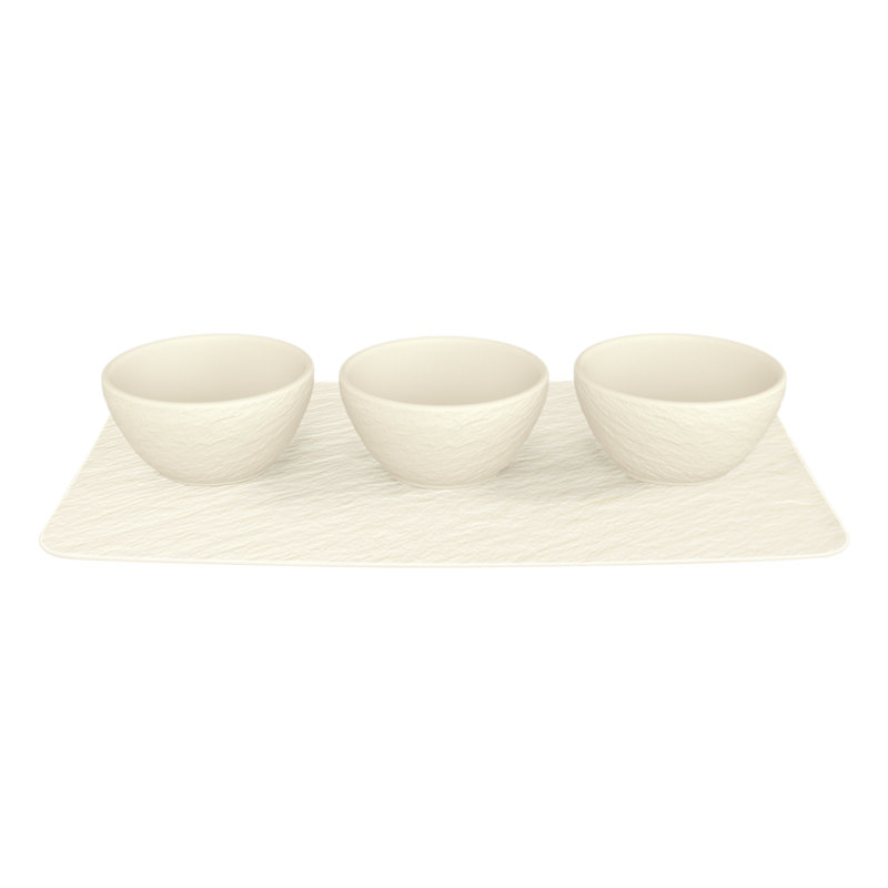 Villeroy & Boch Manufacture Three Dip Bowls & Tray 4 Piece Set, White