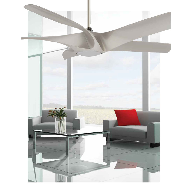 Ventilateur de plafond standard à DEL 60 po à 5 pales avec télécommande et ensemble d'éclairage inclus, Nickel satiné