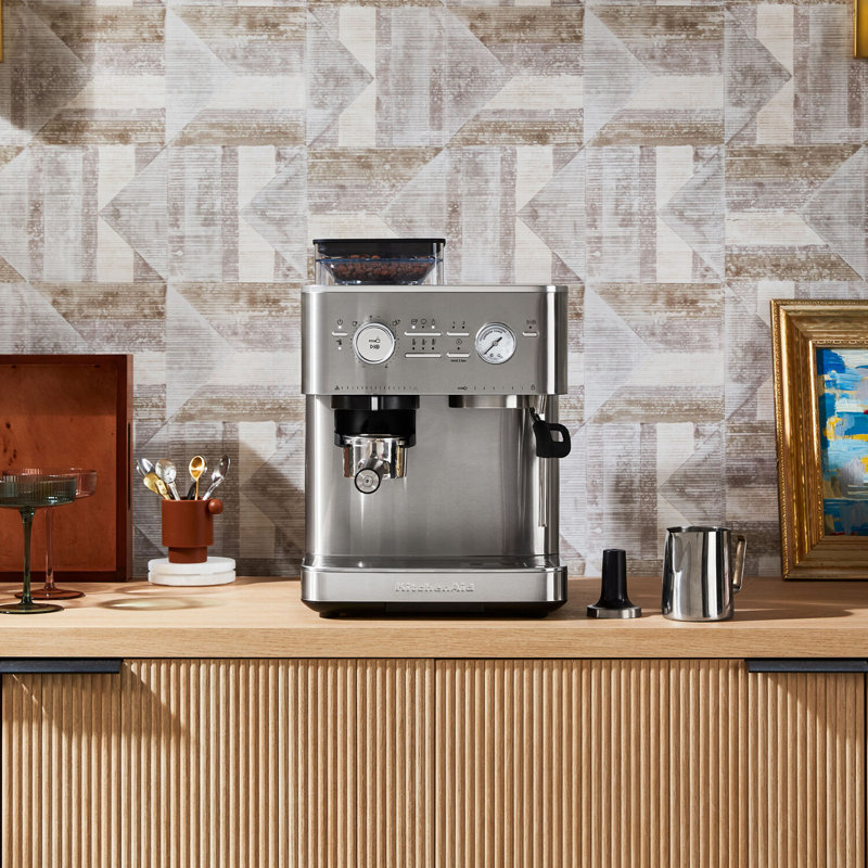 KitchenAid Semi Automatic Espresso Machine with Burr Grinder in Brushed Stainless Steel, Stainless Steel