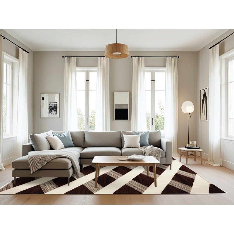 Tapis beige à carreaux lavable à la machine, Rectangle 6 pi x 9 pi
