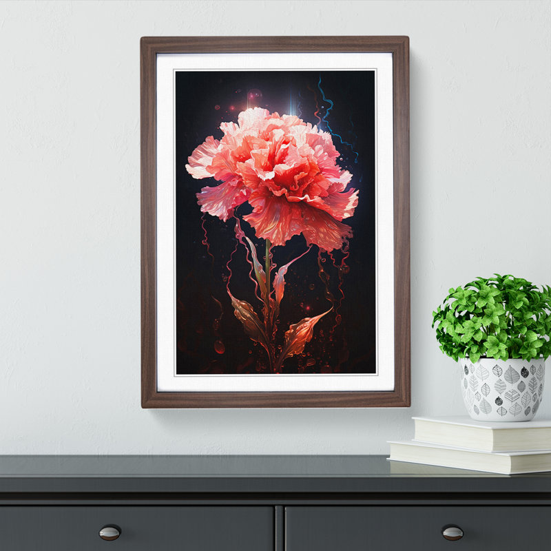 Carnation Flower Digital - Single Picture Frame Print on Wood, Walnut Framed, 46cm H x 34cm W x 2cm D