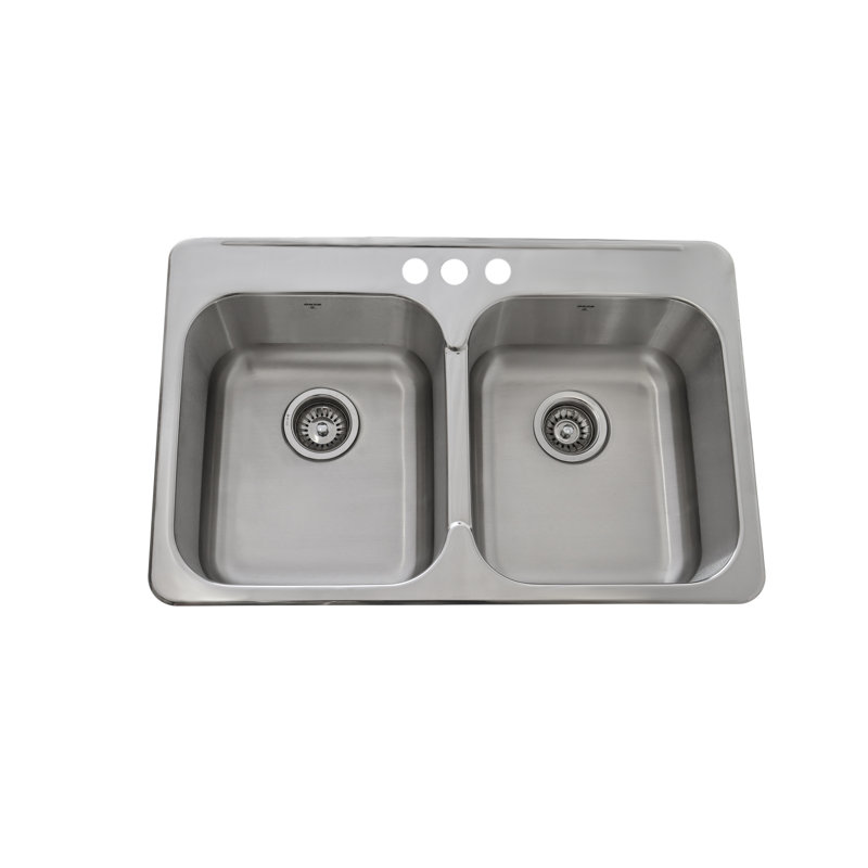 Évier en acier inoxydable encastré à double cuve 31 po x 20 po ONEX®, 3 trous