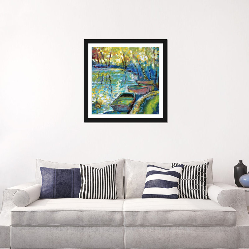 « summer bateau », impression sur toile, H 16 po x l 16 po x P 1 po, Papier d'art encadré noir, Blanc