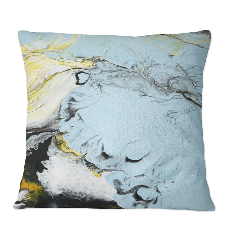 Coussin décoratif bleu clair, jaune et noir, 16 po x 16 po