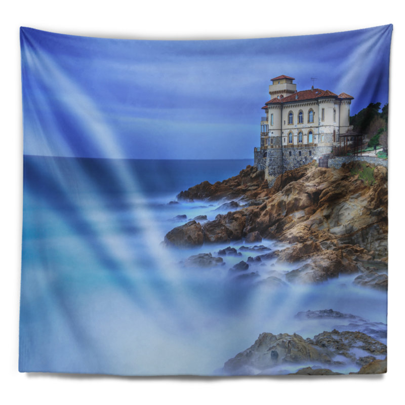 Magnifique tapisserie de paysage marin italien, H 32 po x l 39 po